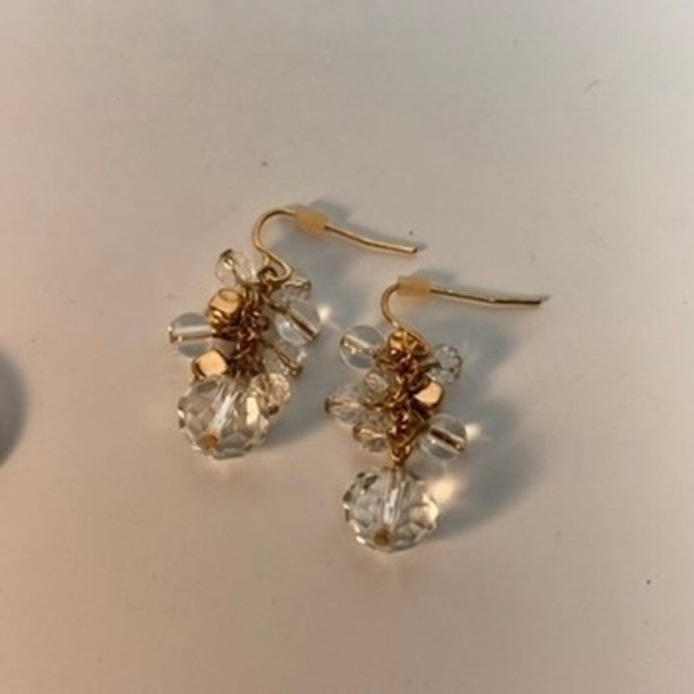 Earrings Set Gold Tone Rhinestone Teardrop Crystal Bead Cluster Boho Statement - Picture 3 of 7